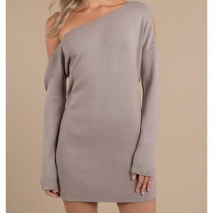 Off-shoulder open sleeve sweater dress